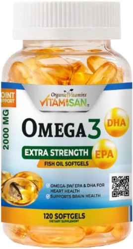 Vitaminas orgánicas súper Omega 3 Ultra Pure Fish Oil Concentrado, EPA y DHA Triple Fuerza, ácidos grasos Omega 3, Burpless 120 cápsulas blandas