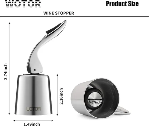 Miniatura 3 de WOTOR Tapones para botellas de vino de acero inoxidable con silicona, reutilizable, protector de vino y sellador decorativo de botellas, a prueba