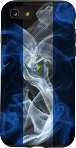 Miniatura 18 de iPhone 13 Pro Max Smoky Nicaragua Flag - Funda de orgullo nicaragüense estilo humo