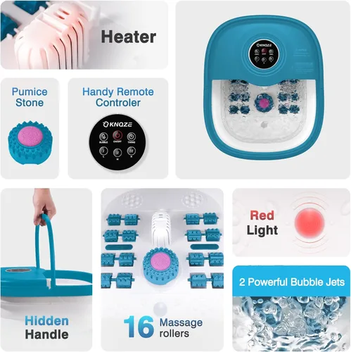 Miniatura 6 de KNQZE Spa de pies plegable con calor, control remoto, control de temperatura, burbujas, piedra pómez, luz roja, temporizador, 16 rodillos de masaje