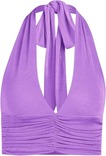 Miniatura 4 de Camiseta LYANER para mujer, con cuello en V ancho, estilo halter, con espalda al aire y sin mangas