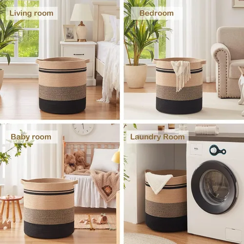 Miniatura 7 de Oiahomy Canastas de lavandería, 80 litros, almacenamiento, con asas, decorativas, para sala de estar, tejida, para juguetes, almohadas o mantas, 20