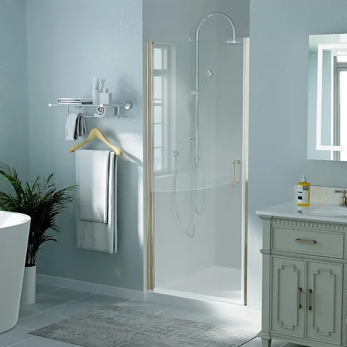 Miniatura 2 de ExBrite Puerta de ducha pivote sin marco de 34-35.5 pulgadas de ancho x 72 pulgadas de alto, puertas de ducha pivotantes de vidrio transparente