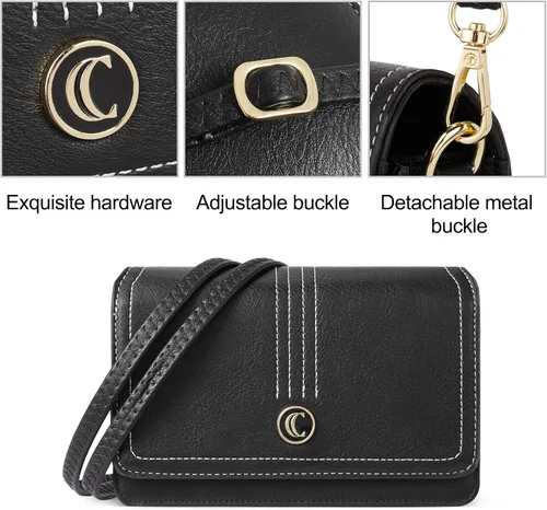 Miniatura 5 de CLUCI Bolso cruzado para mujer, cartera de muñeca, pequeña bolsa de hombro con ranuras para tarjetas, solapa de cuero, bolso de mano para teléfono