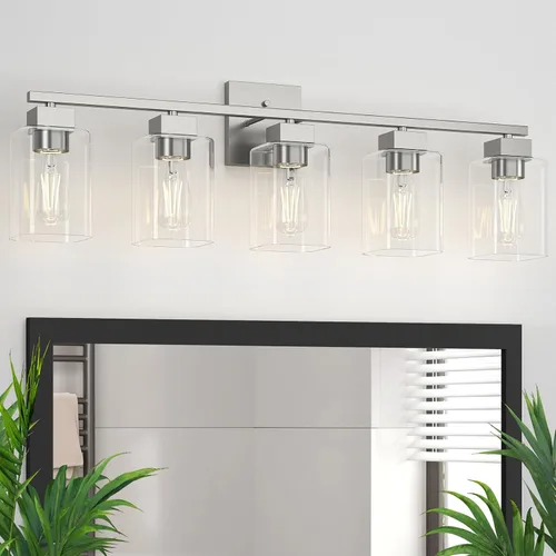 Miniatura 13 de Lámpara de tocador de baño de níquel cepillado, diseño cuadrado de 3 luces, certificación UL y luces cuadradas para baño sobre el espejo