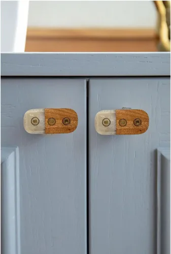 Miniatura 4 de Perilla Home Juego de 6 pomos de puerta de madera - Pomos decorativos ovalados con incrustación para puerta con mango, elegante adición