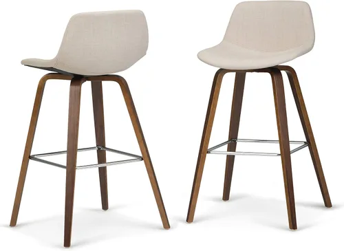 Miniatura 14 de SIMPLIHOME Randolph Taburetes de mostrador (juego de 2) taburetes de bar tapizados de madera curvada de 28 pulgadas de altura del asiento en tela
