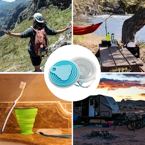 Miniatura 7 de Litoexpe 2 Pack Taza de Viaje Plegable de Silicona, Juego de Tazas de Camping Portátiles con Tapas, Gris y Azul Gris & azul