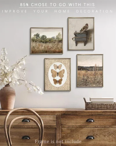 Miniatura 6 de Pintura vintage de paisaje de campo de flores silvestres, arte de pared de paisaje rural de granja, impresión artística de paisaje de jardín