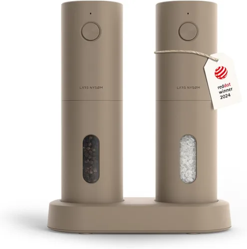 LARS NYSØM Juego de molinillo eléctrico de sal y pimienta, recargable por USB, molinillos automáticos de sal y pimienta, agitadores de especias