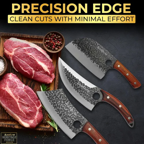 Miniatura 7 de SliceElite Cuchillo de carnicero profesional forjado a mano (juego de cuchillos de carnicero de 3 piezas con asas de madera de arena)