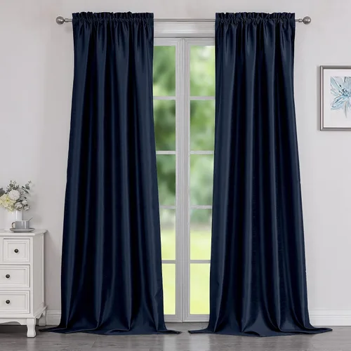 Miniatura 25 de Chyhomenyc Uptown - Cortinas negras de 24 pulgadas de largo, 2 paneles, cortinas cortas de seda sintética para oscurecer la habitación, cortinas