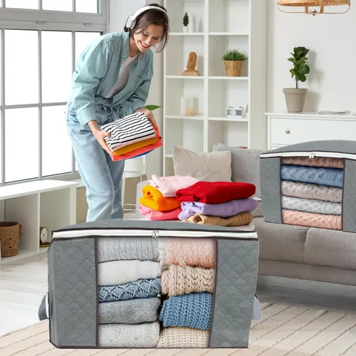 Miniatura 4 de combocube 3 bolsas de almacenamiento con cremallera para clóset King, almohada, edredón, ropa de cama, ropa, organizadores de mantas con ventana 3