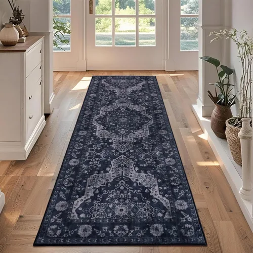 Miniatura 35 de nesrt Alfombra bohemia lavable de 2 x 10 pies, suave, antideslizante, extra larga, alfombra de cocina, color negro, vintage, geométrico, camino