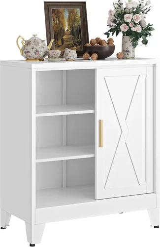Miniatura 16 de Gabinete de Almacenamiento de Metal para Baño, Gabinete Aparador Negro con Puertas de Vidrio y Estantes Ajustables, Pequeños Gabinetes de Metal