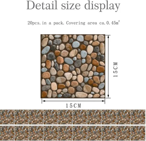 Miniatura 6 de AILEGOU Juego de 20 calcomanías para azulejos de despegar y pegar, vinilo impermeable, autoadhesivo, removible, para baño y cocina, 6 x 6 pulgadas