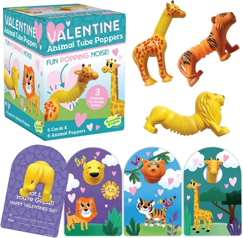 Peaceable Kingdom Regalo del día de San Valentín para niños, divertidos recuerdos de fiesta para el aula, rellenos de bolsas de regalo, 6 juguetes
