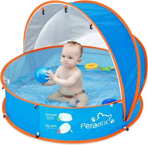Peradix Piscina infantil para niños y mascotas, tienda de campaña de playa para bebés, piscina para niños pequeños, toldo de refugio solar UV con