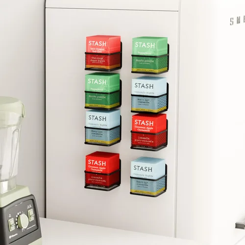 Paquete de 8 organizadores magnéticos de bolsas de té, soporte de metal para bolsas de té, paquetes de café, organizadores para refrigerador,