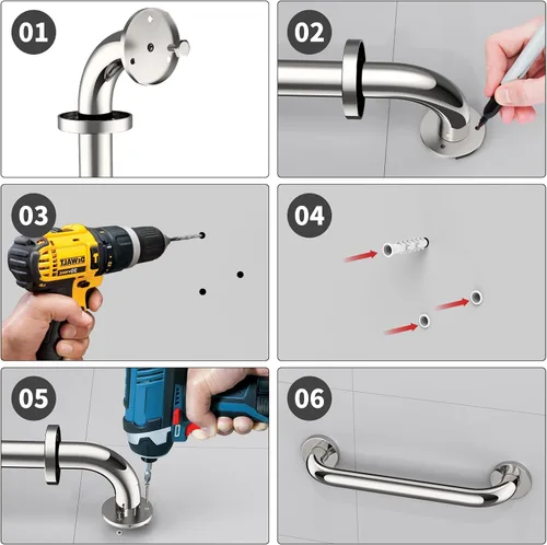 Miniatura 6 de Paquete de 2 barras de regadera de 16 pulgadas - Diámetro de 1.25", mango de barra de regadera de baño de acero inoxidable cromado ZUEXT, barra