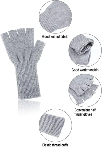Miniatura 4 de SATINIOR 4 pares de guantes largos de medio dedo sin dedos para niños, de punto con brazo de invierno, guantes de medio dedo para niños