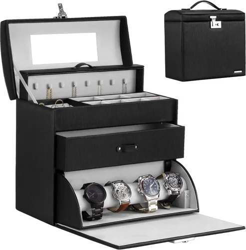 Homde Caja de exhibición de joyas para hombres y mujeres, collar de lentes de sol con bloqueo completo con colgador de reloj, soporte de pulsera