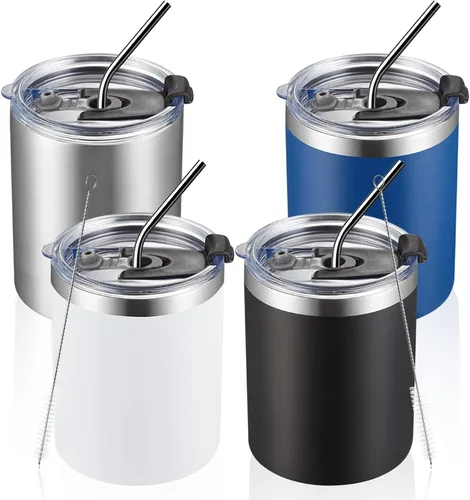 Miniatura 12 de MEWAY Paquete de 8 tazas reutilizables aisladas de acero inoxidable de 12 onzas, taza de café duradera de doble pared, capa en polvo, para café