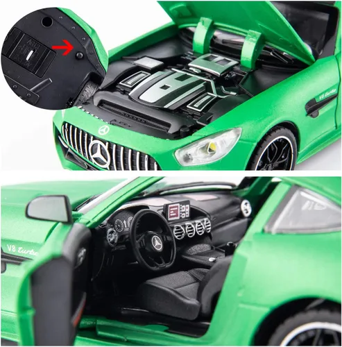 Miniatura 2 de BDTCTK 1/24 AMG GTR - Coche modelo de auto de juguete, aleación de zinc con sonido y luz para regalo de niños y niñas (verde)