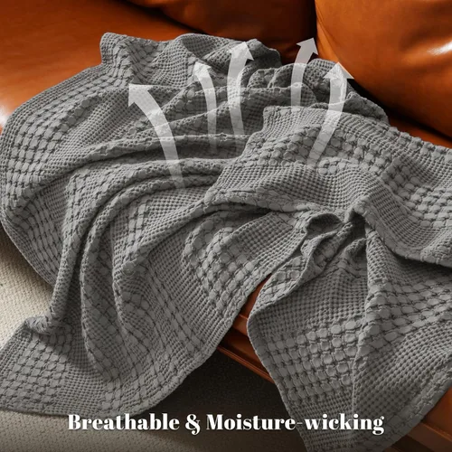 Miniatura 3 de PHF - Manta de punto gofre 100% algodón King, suave, ligera, transpirable, acogedora, de verano, para cama, tejida, estética, decoración del hogar