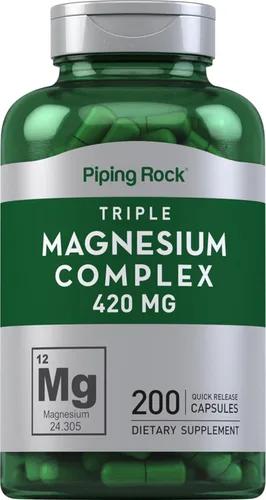 Piping Rock Complejo triple de magnesio | 420 mg | 200 cápsulas | Suplemento de óxido de magnesio, citrato y aspartato | Sin OMG, sin gluten