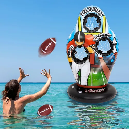 Justforjoyful Flotadores inflables de fútbol para piscina, agua, juegos de fútbol para niños, juego de entrenamiento de lanzamiento de natación para