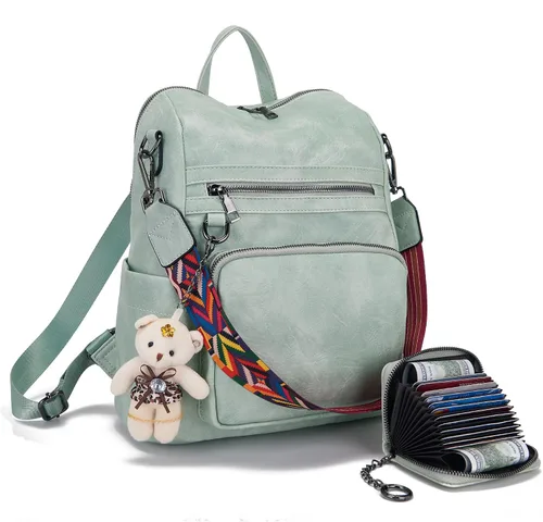 Miniatura 12 de Qiyuer Mochila de piel sintética para mujer, bolso de hombro convertible de viaje para mujer, color negro