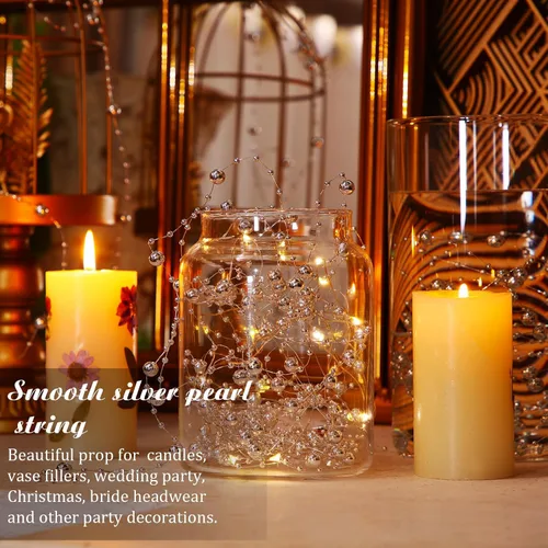 Miniatura 3 de Hicarer Cadena de perlas de 157 pies con 24 cuerdas para velas flotantes, perlas de imitación como relleno de jarrón, ideal para bodas, fiestas