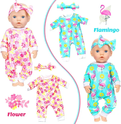 Miniatura 8 de Ecore Fun 5 juegos de ropa de muñeca y diademas – Accesorios para muñecas de 14 a 16 pulgadas, total 10 piezas – Mono con bonito patrón para muñecas