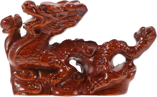 Miniatura 6 de Estatua de dragón chino de Feng Shui, escultura de madera de dragón, escultura de 3.9 in, figuras de animales de madera tallados pequeños, figuras
