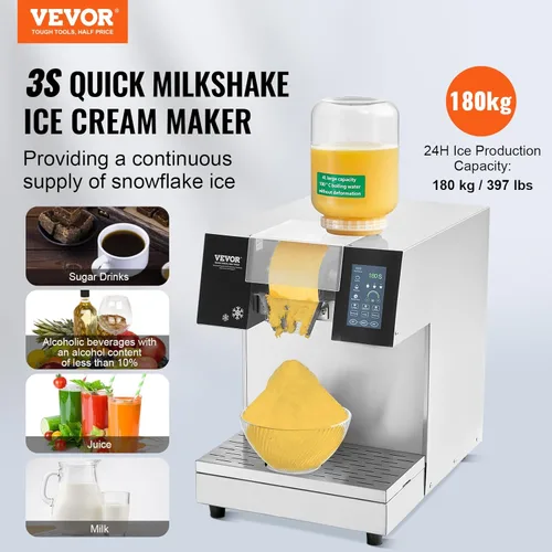 Miniatura 2 de VEVOR Máquina de hielo comercial de copo de nieve, máquina de hielo de copo de nieve de 397 libras/24 horas, máquina de afeitar de hielo de acero