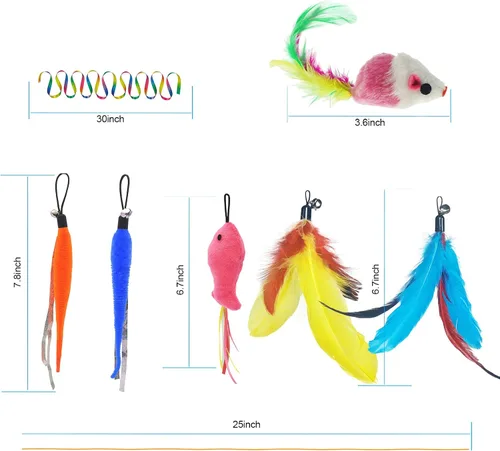 Miniatura 3 de ZPH Juguetes para gatos, paquete variado de plumas interactivas para gatos, varita y gatito, incluye juguete de ejercicio para gatos, ratón, gusanos