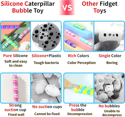 Miniatura 8 de 4 juguetes 3D de oruga para ansiedad con 10 segundos de iluminación, juguetes sensoriales de silicona con succión, antiansiedad, entrenador