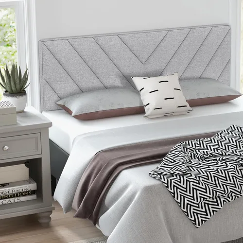 Miniatura 4 de Giantex Cabecero tapizado de lino para marco de cama Full y Queen, cabecero capitonado con botones de ancho ajustable solamente con patas de madera