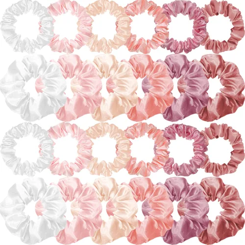 Miniatura 12 de 24 coleteros de satén para el cabello, bandas elásticas de seda para el cabello, ligas finas para coleta de caballo para mujeres y niñas, accesorios