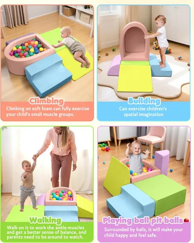 Miniatura 4 de Bloques de escalada para bebés, juego suave para bebés de 6 a 12 meses, parte inferior de partículas antideslizantes y conectores de velcro