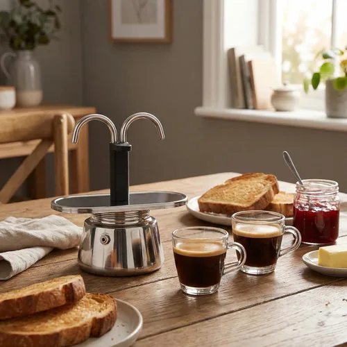 Miniatura 3 de Moka Pot, 2 tazas de 3.4 fl oz de capacidad, duradera y segura para alimentos, cafetera espresso con doble tubo y colador antideslizante grueso
