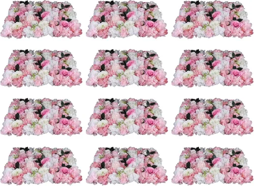 Miniatura 14 de Panel de pared de flores artificiales 3D, 24 x 16 pulgadas, 10 paneles de fondo de pared para exteriores, interiores, fiestas, bodas, día de San