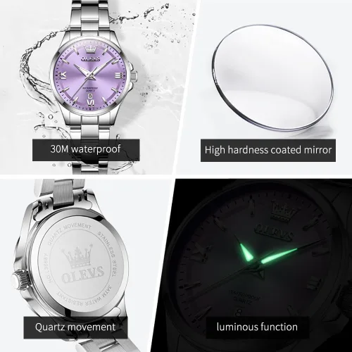 Miniatura 5 de OLEVS Reloj de lujo para mujer, de lujo, delicado con diamantes para mujer, a la moda, simple y fácil de leer, reloj de mujer con fecha de día