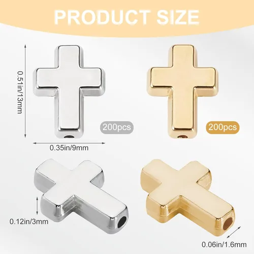 Miniatura 2 de 400 cuentas cruzadas a granel para hacer joyas, dijes espaciadores de crucifijo de plástico CCB dorado y plateado, mini cuentas sueltas religiosas