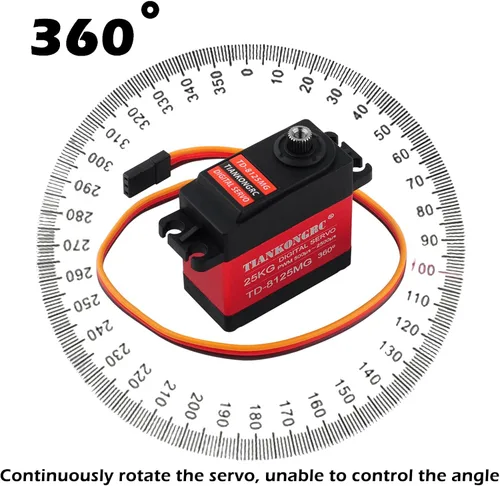 Miniatura 3 de TD-8125MG 55.1 lbs Servo digital 360 grados impermeable gran par de metal engranaje para DIY robot brazo robótico RC Modelo PWM 500μs-2500μs