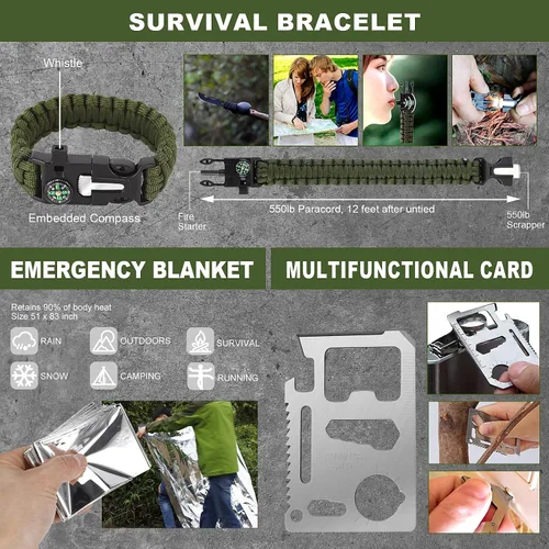 Miniatura 5 de Regalos para hombres Navidad papá, kit de supervivencia, 150 piezas de equipo de supervivencia y suministros con bolsa de trauma, kit de emergencia