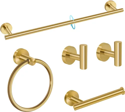 Juego de 5 piezas de accesorios de baño de oro cepillado con toalleros para baño, juego de toallas de baño de acero inoxidable de 23.6 pulgadas, kit
