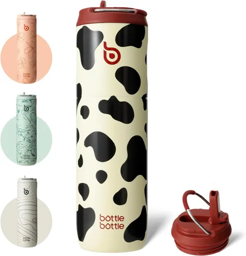 Miniatura 6 de BOTTLE BOTTLE Botella de agua aislada de 24 onzas con tapa de popote y asa para deportes, viajes, gimnasio, botellas de agua de acero inoxidable