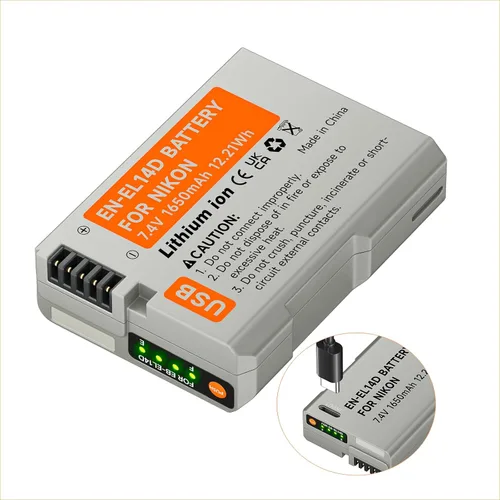 EN-EL14, EN-EL14A USB C Batería de repuesto de carga directa para Nikon D3500, D3100, D3200, D3300, D3400, D5100, D5200, D5300, D5500, D5600, DF,